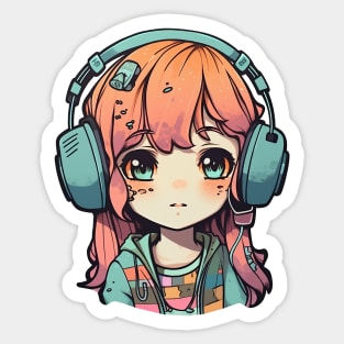 Cute headphone anime girl Sticker